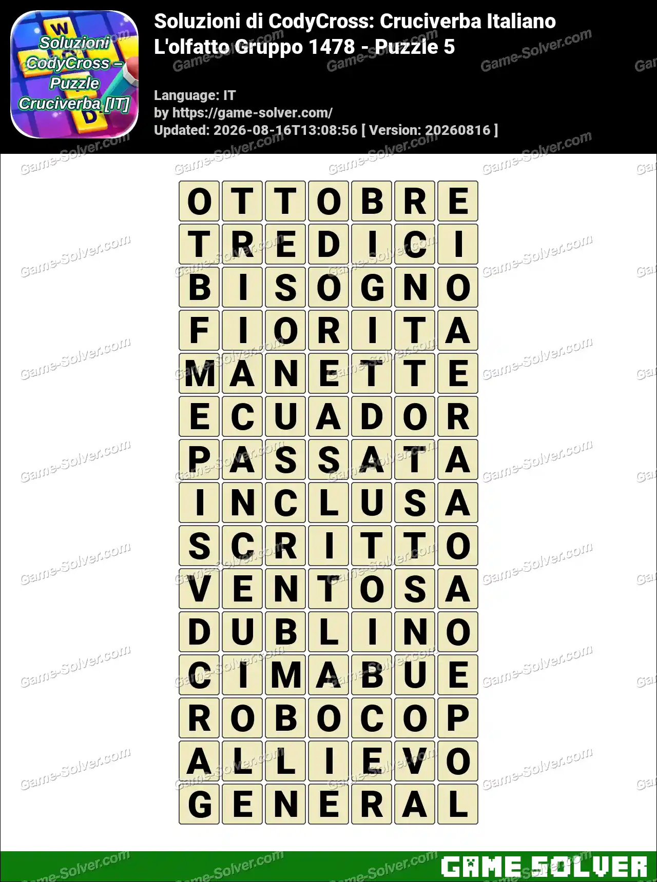 Soluzioni di CodyCross: Cruciverba Italiano L’olfatto Gruppo 1478 – Puzzle 5